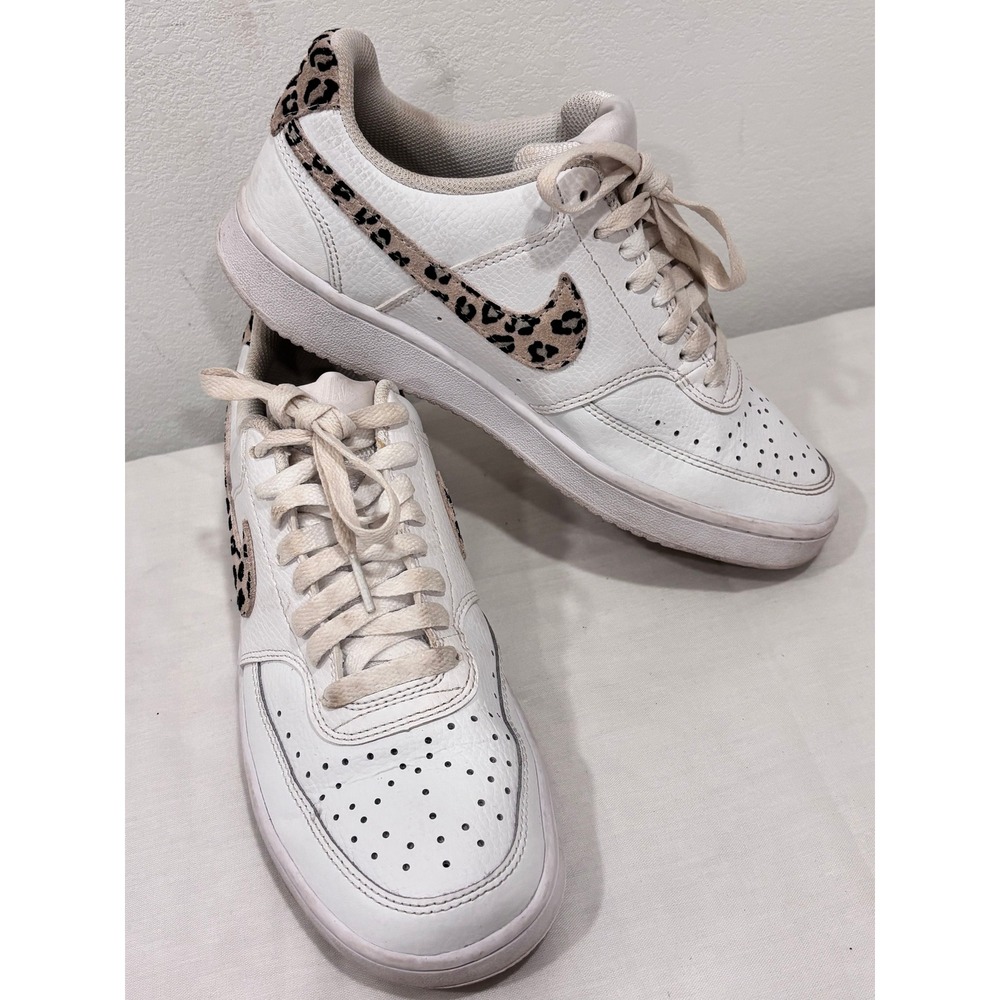 Nike Court Vision Low White Leopard Print Sneakers DD9665-100 Womens 8